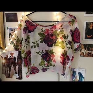 Floral sheer white blouse